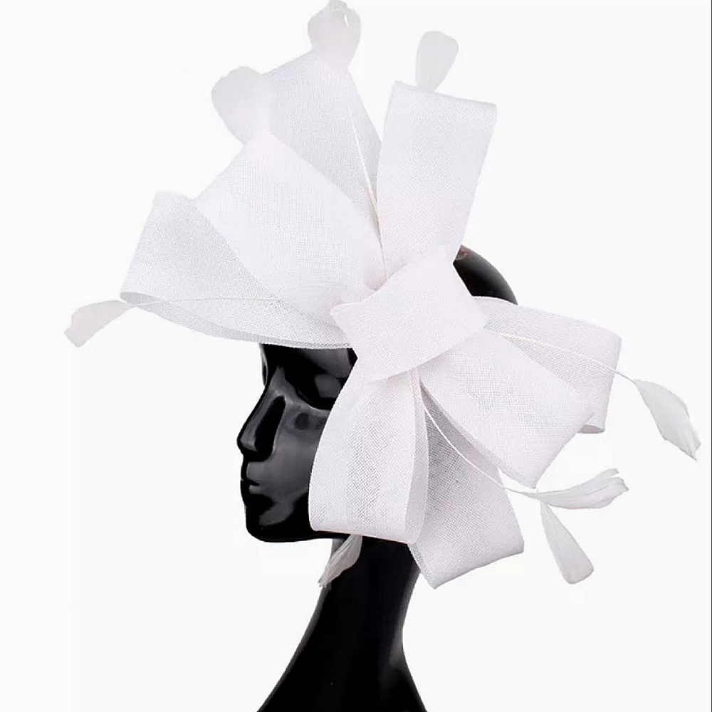 Back In Stock! White Stunning Big Bold Fascinator Bow Feathers Headband Clip NWT